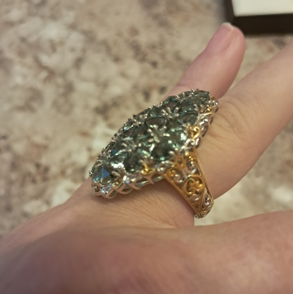 Natural Green Apatite (7.40 cttw) Flower Cluster Ring - Picture 7 of 7